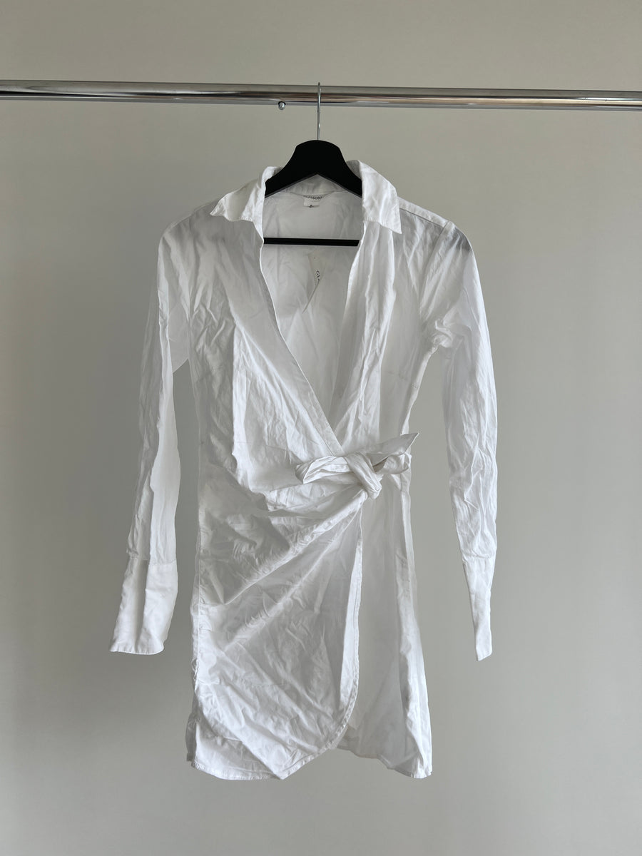 Ghamie Mini Dress - Knit Bodycon Long Sleeve Open Back Dress in Beige