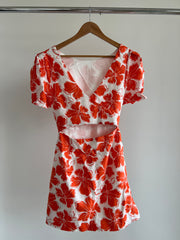 Forever New Orange Floral Open Front Mini Dress - AU 10