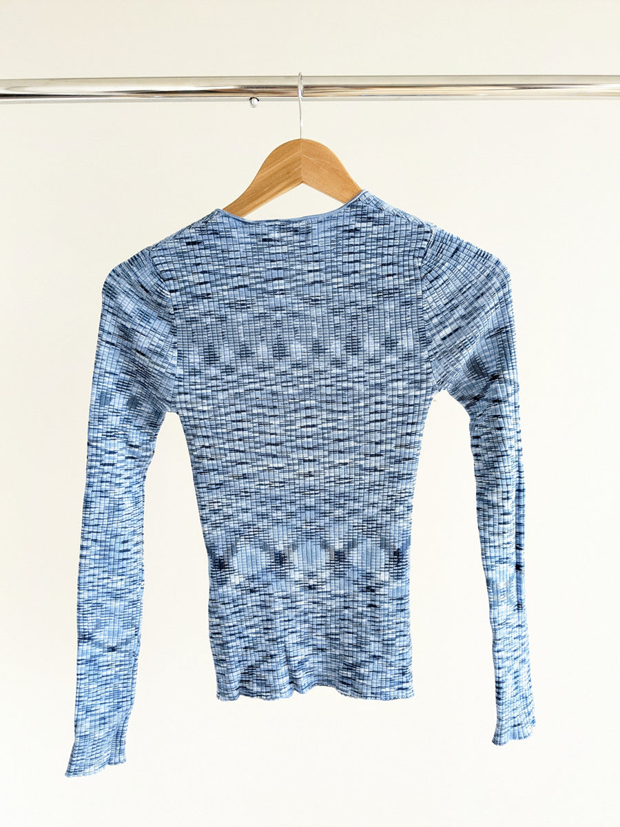 Song of Style Blue Ribbed Knit Long Sleeve Top - XXS