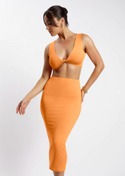 Meshki Orange Angela Twist Front Crop Top - L