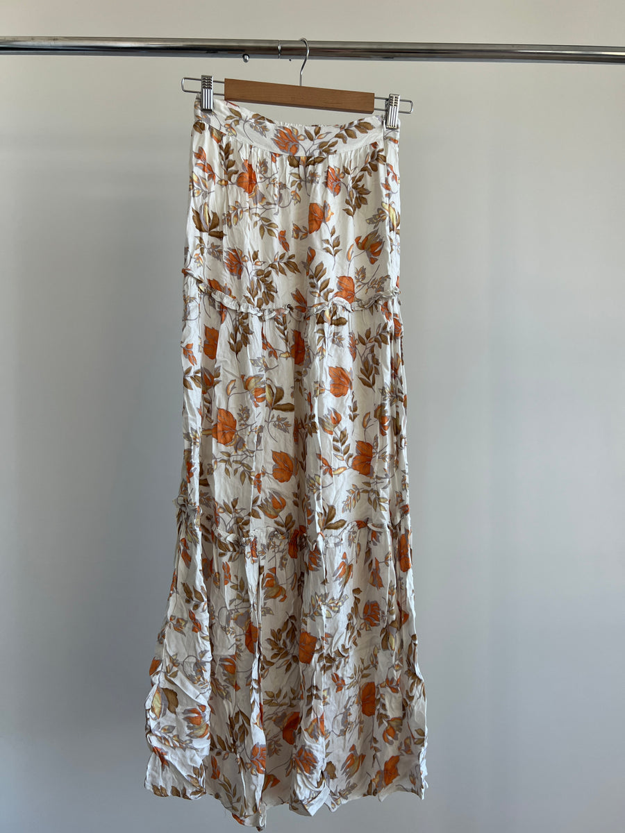 Seven Wonders White/Orange Floral Maxi Skirt - XS/AU 6