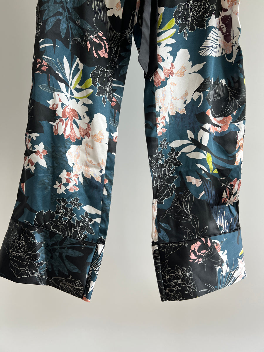 Pleasure State 100% Silk Dark Botanical Print Pyjamas - XL