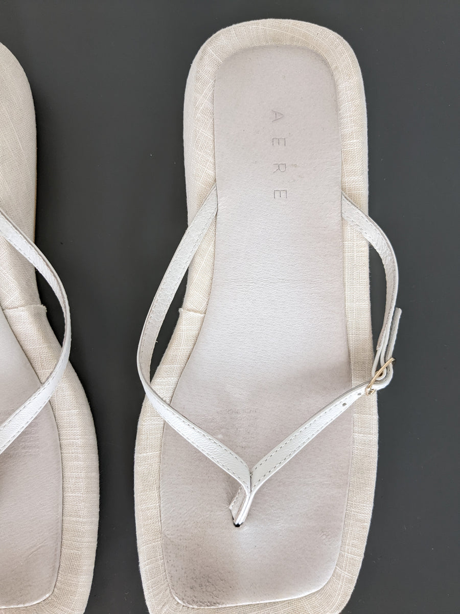 Aere White Platform Linen Thongs - US 7