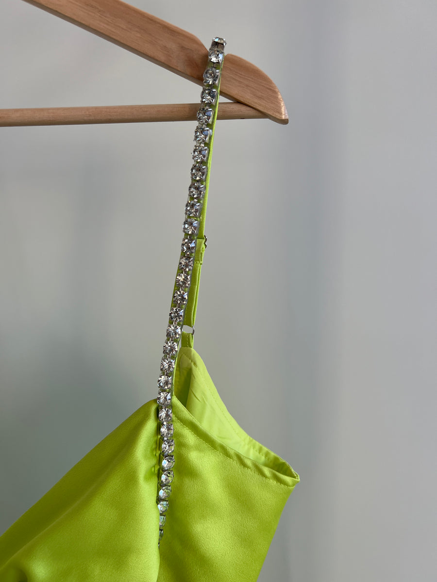 Runaway Neon Green Diamond Straps Mini Dress - AU 16