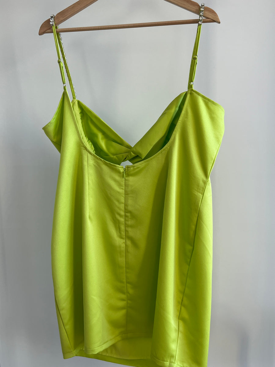 Runaway Neon Green Diamond Straps Mini Dress - AU 16