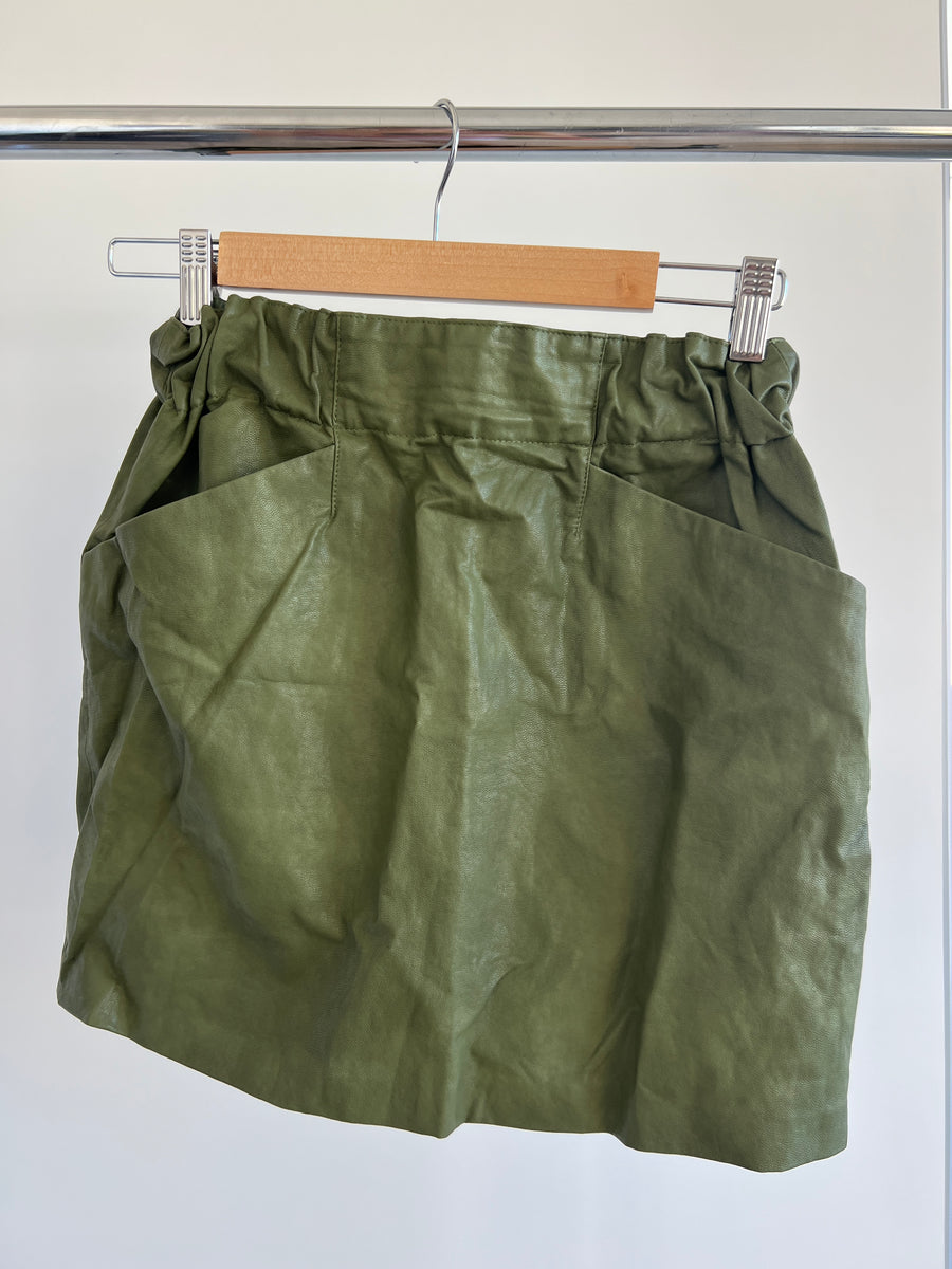 Zara Military Green Faux Leather Skirt - XS