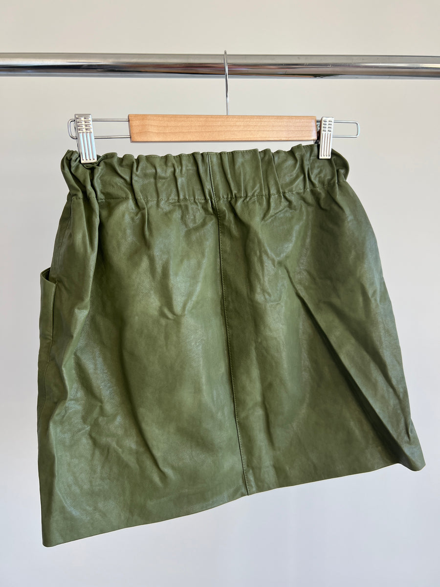 Zara Military Green Faux Leather Skirt - XS