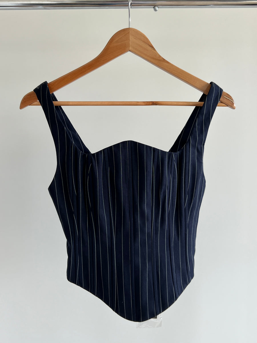 MOSSMAN Black Pinstripe Midnight Sky Top - Au 6