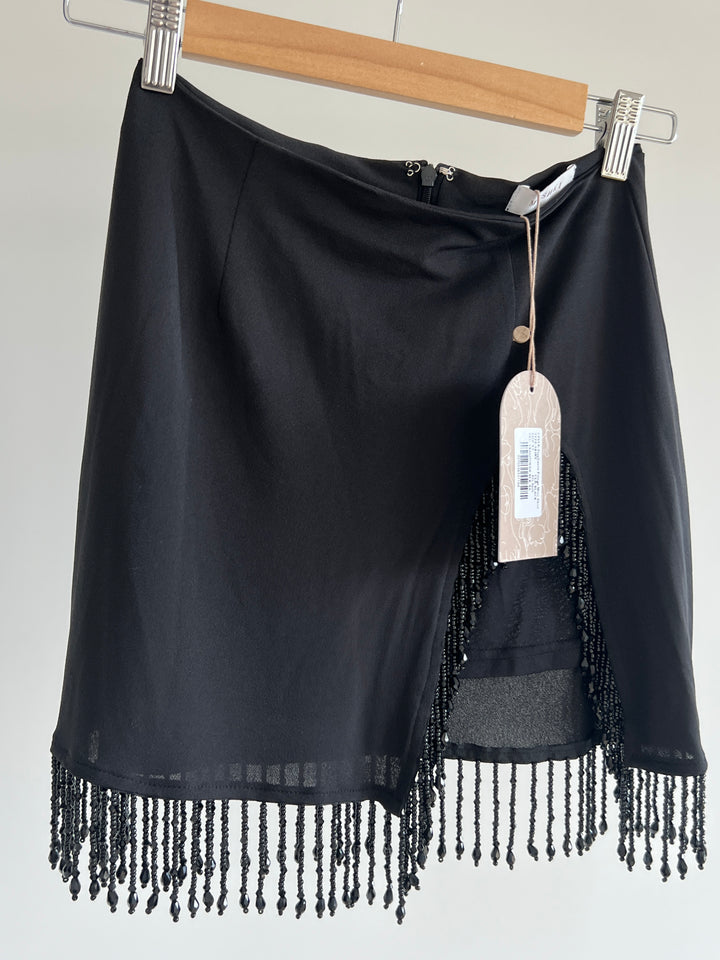 Meshki Black Stephanie Fringe Mini Skirt - XS