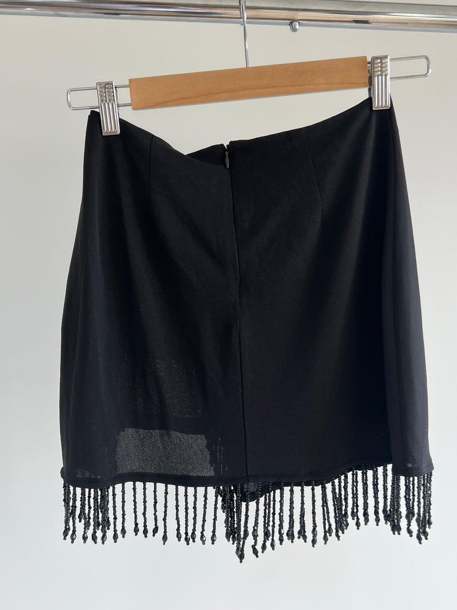 Meshki Black Stephanie Fringe Mini Skirt - XS