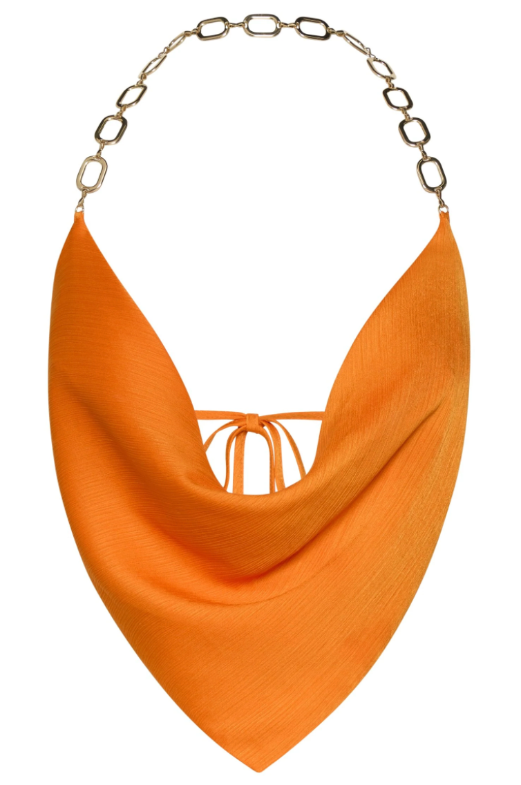 Meshki Set incl. orange top with a sleek golden chain (XXL) and mini skirt (XL)