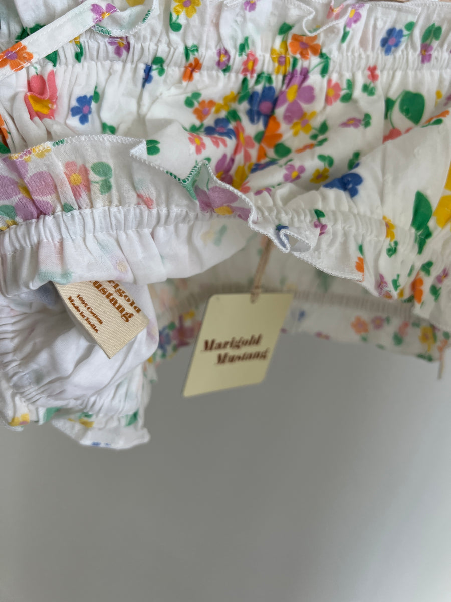 Marigold Mustang White Floral Crop Top And Skirt Set - Size S