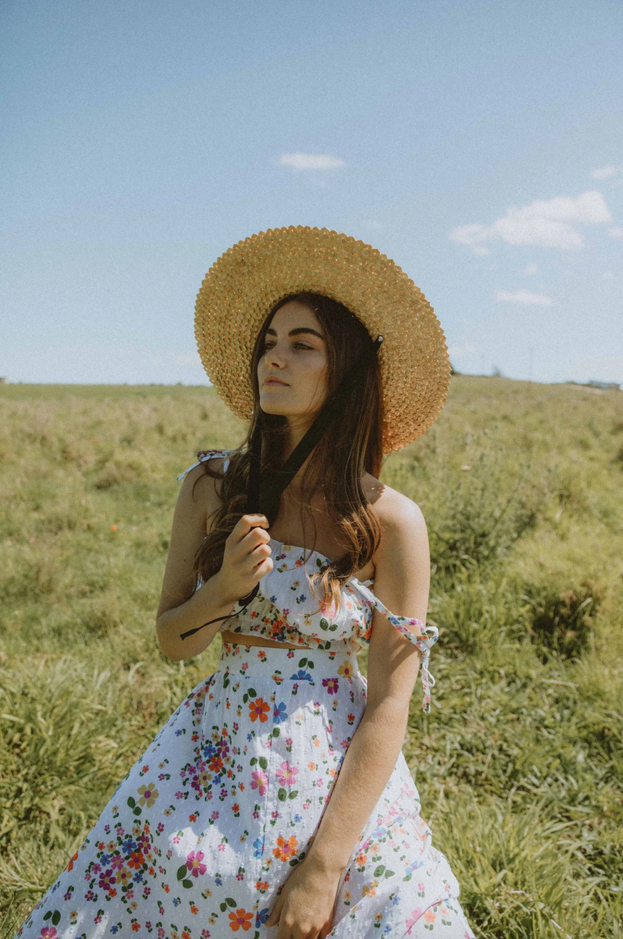 Marigold Mustang White Floral Crop Top And Skirt Set - Size S