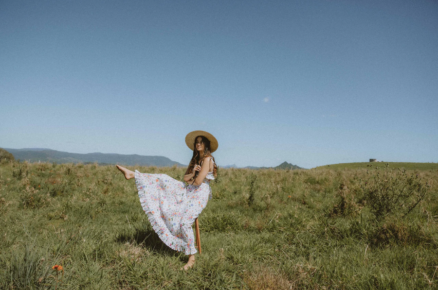 Marigold Mustang White Floral Crop Top And Skirt Set - Size S