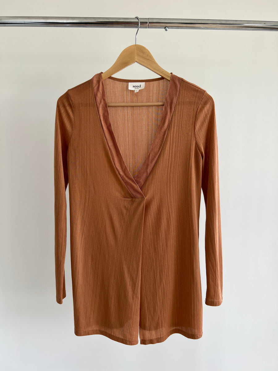 Seed Heritage Beige Long Sleeve Semi Sheer Shirt - XS