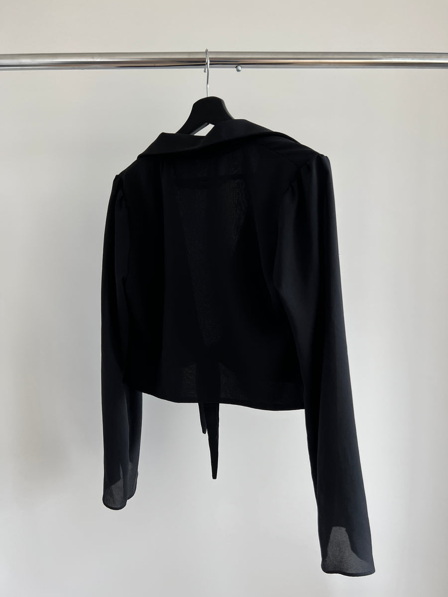 Backstage Black Cropped Bow-Tie Shirt - Size XS