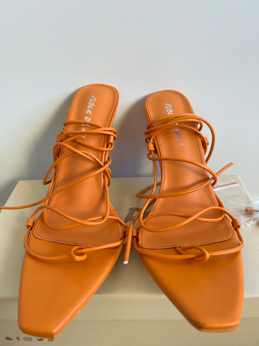 Public Desire Orange High Lace Heels - Size 40