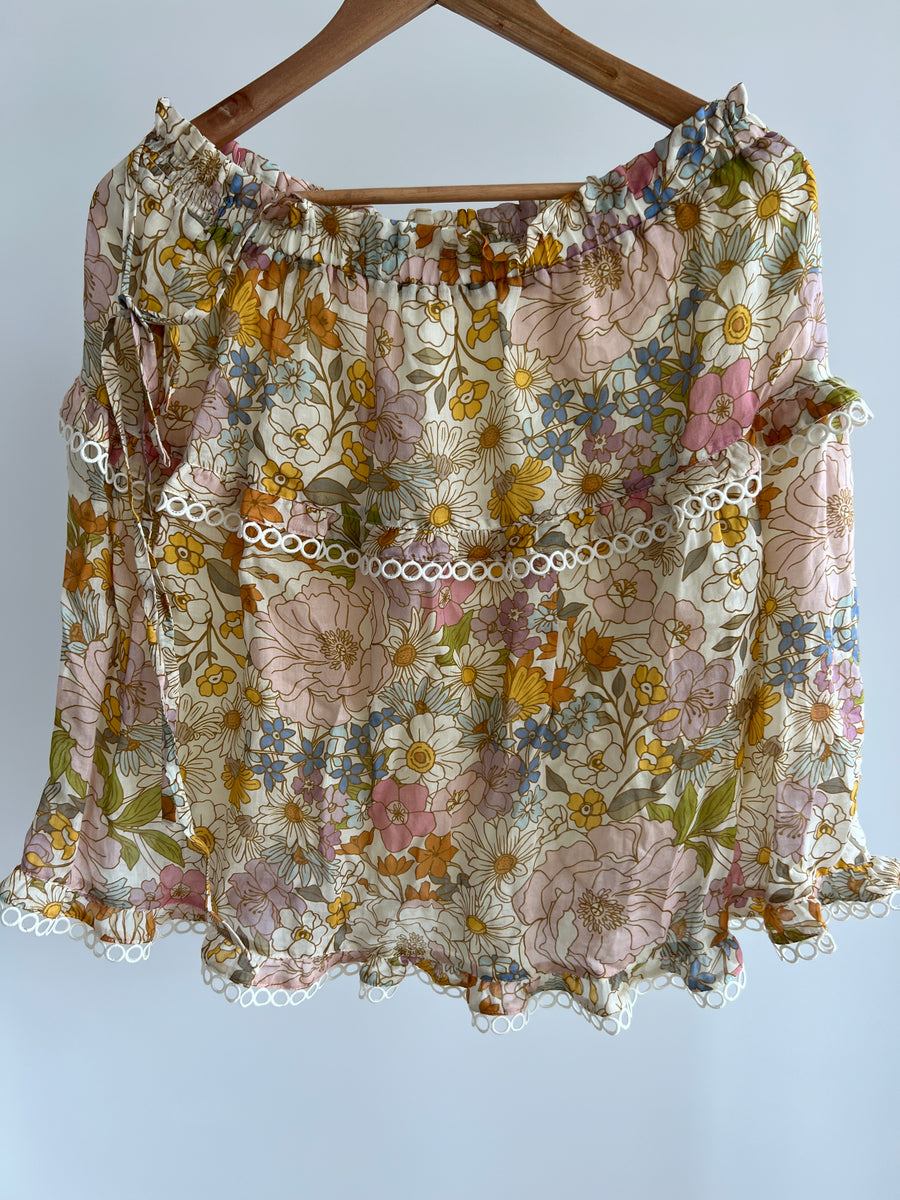 Ministry of Style Light Yellow Floral Tank Top (with/without) straps - Size AU 8