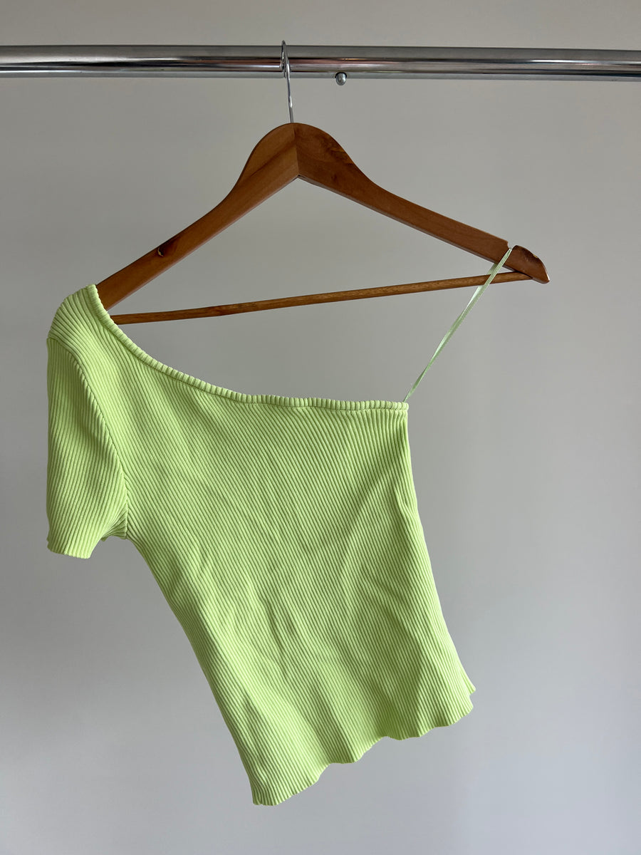 Princess Polly Neon Green One Shoulder Tee - M/L