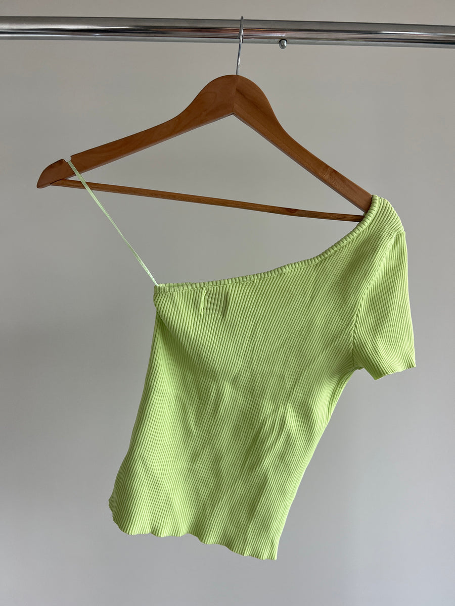 Princess Polly Neon Green One Shoulder Tee - M/L