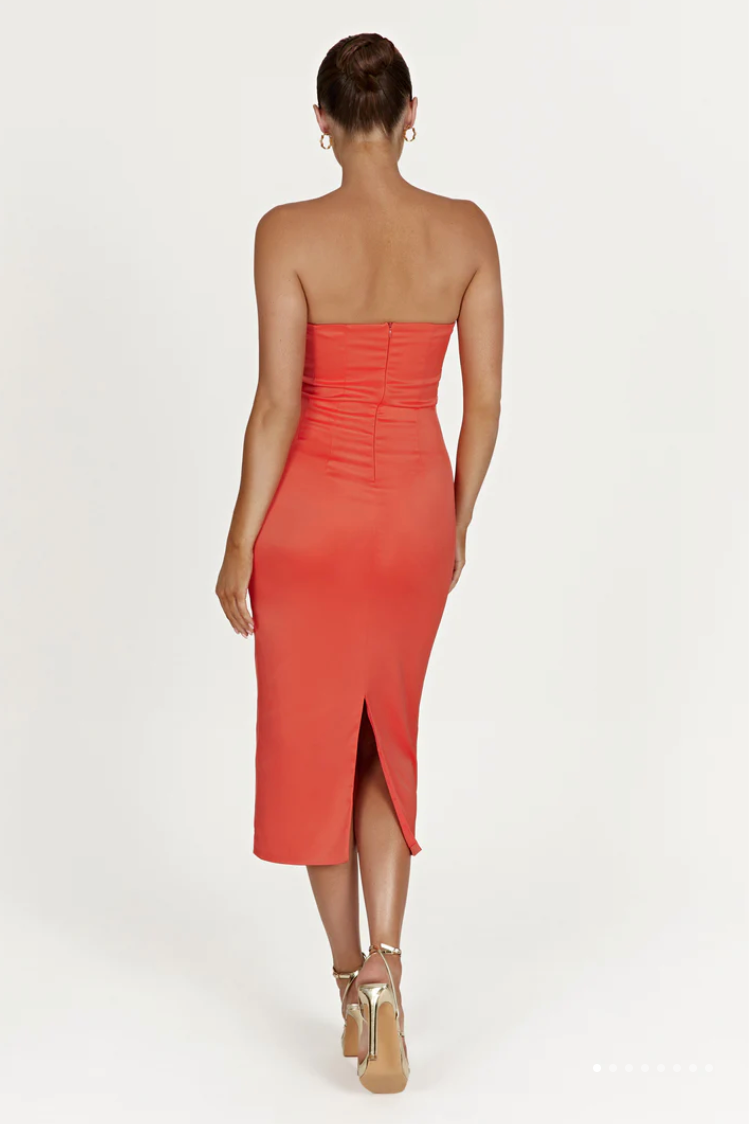 Meshki Coral Orange Bryony Cupped Bodycon Midi Dress - S