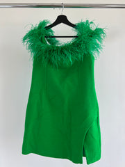 Karen Millen Green Boucle Feather Dress - AU 16