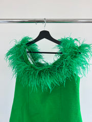 Karen Millen Green Boucle Feather Dress - AU 16