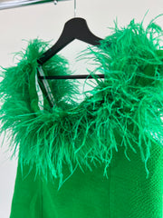 Karen Millen Green Boucle Feather Dress - AU 16