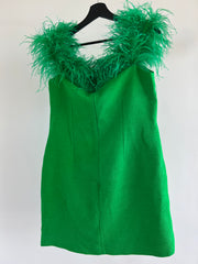 Karen Millen Green Boucle Feather Dress - AU 16