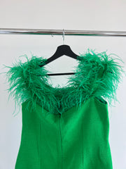 Karen Millen Green Boucle Feather Dress - AU 16