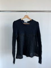 Majestic Filatures Vintage Blue/Black 50% Cashmere Knit Jumper - Size 1 (XS)