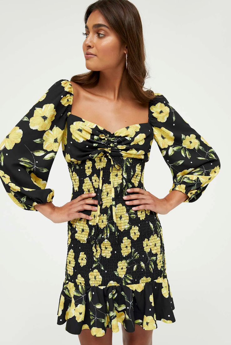 Sheike Black Dress with Yellow Flowers - AU 8