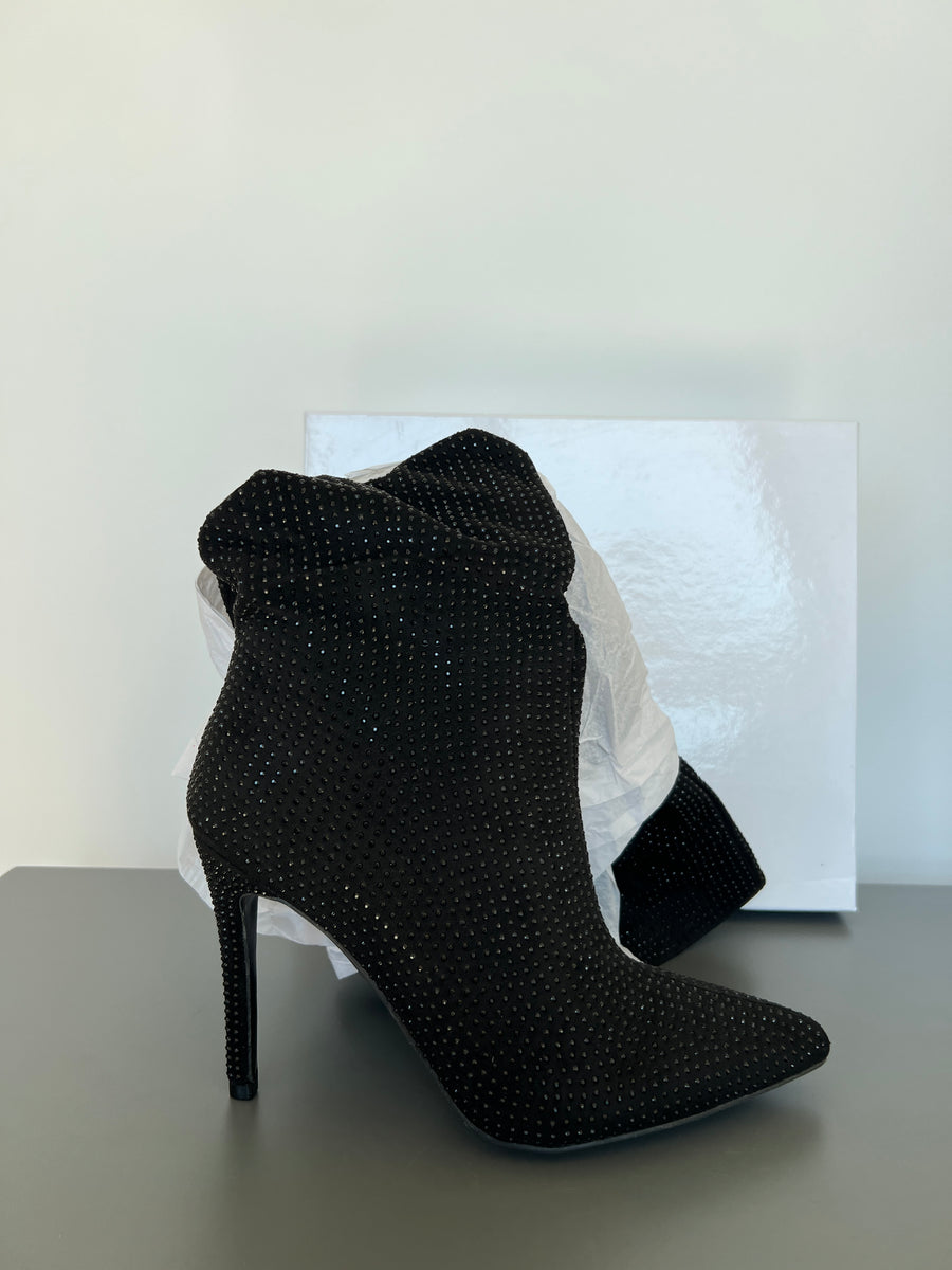 Meshki Black Jenner Diamante High Heel Boots - 40