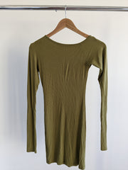 Lioness Green Ribbed Long Sleeve Midi Dress - XS