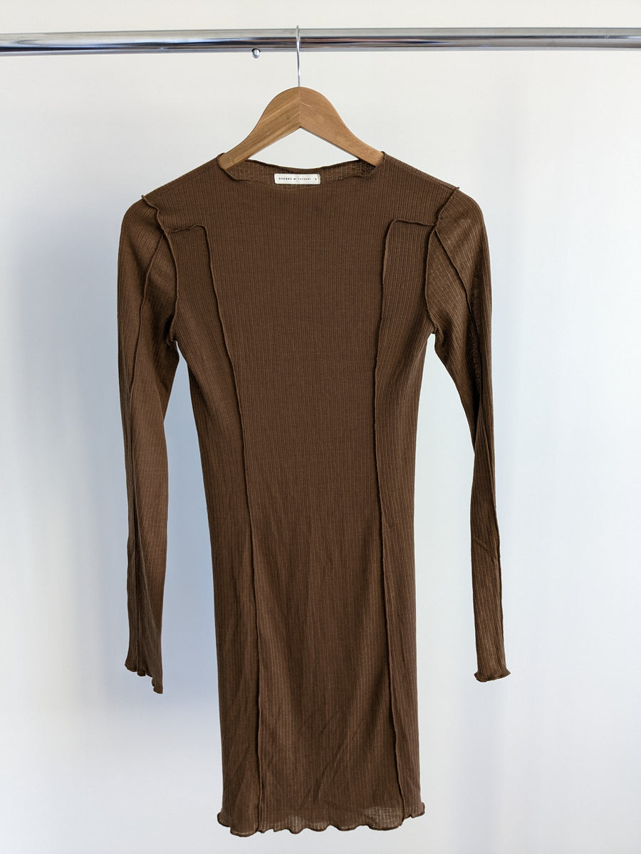 Chosen By Tuchuzy Brown Long Sleeve External Seam Midi Dress - S