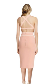 Bec & Bridge Apricot Halter Neck Midi Dress - Size AU 8