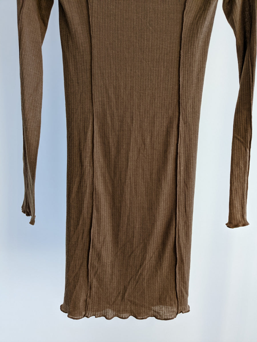 Chosen By Tuchuzy Brown Long Sleeve External Seam Midi Dress - S