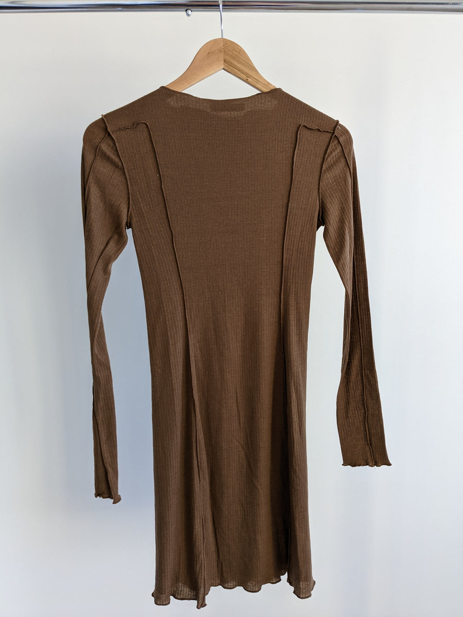 Chosen By Tuchuzy Brown Long Sleeve External Seam Midi Dress - S