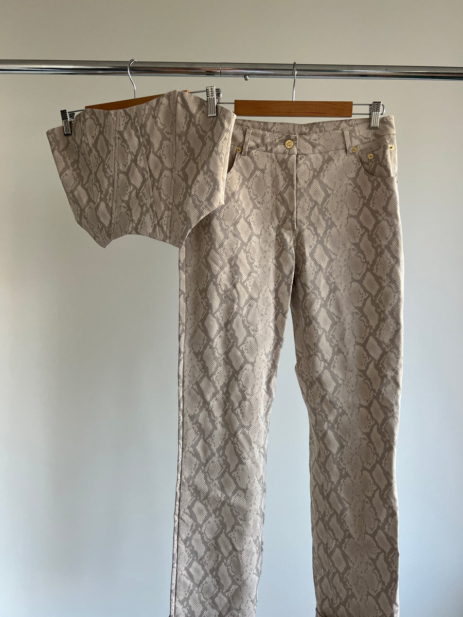 JGR & STN Beige Grey Snake Print Pants And Corset Set - AU 12