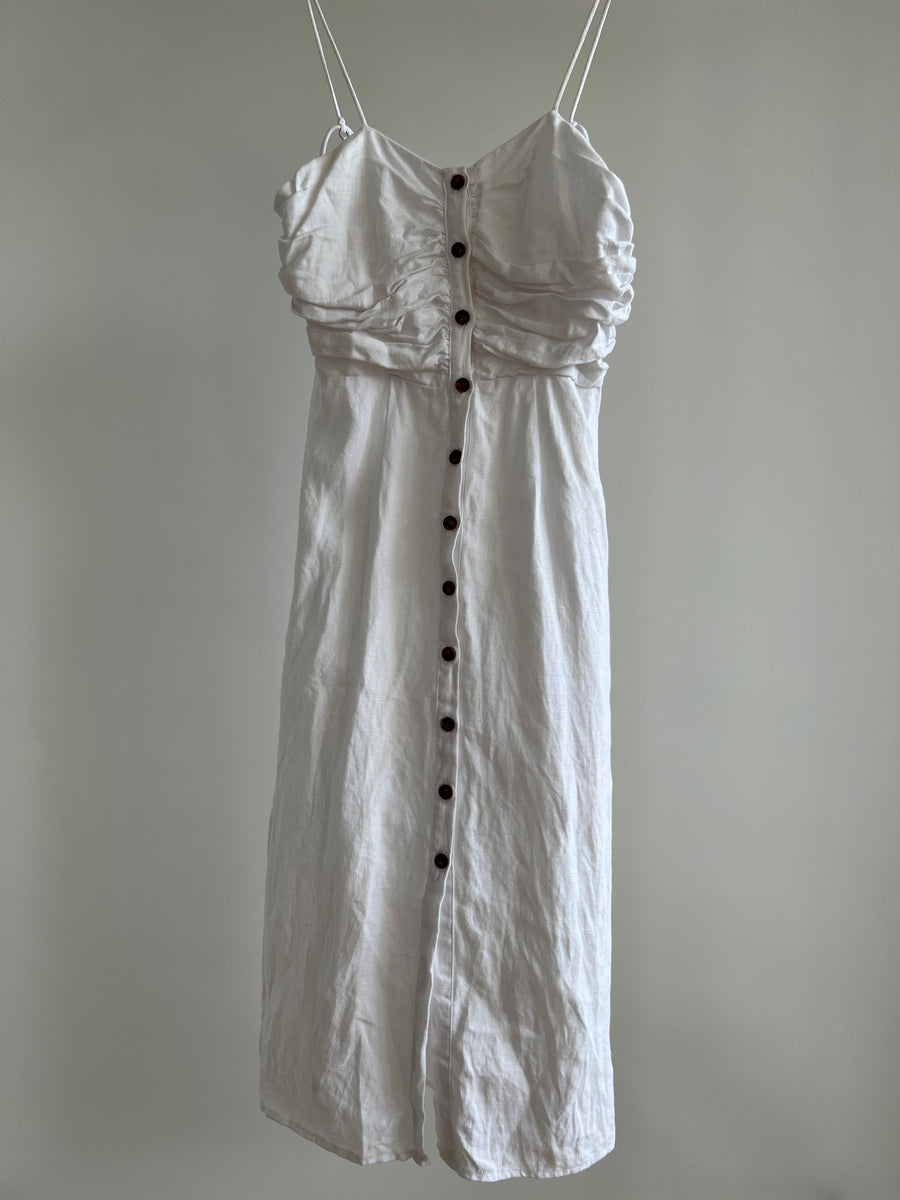 Wish Pure White 100% Linen Midi Dress - Size AU 8