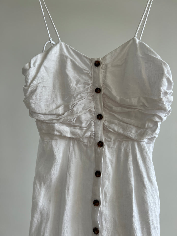 Wish Pure White 100% Linen Midi Dress - Size AU 8