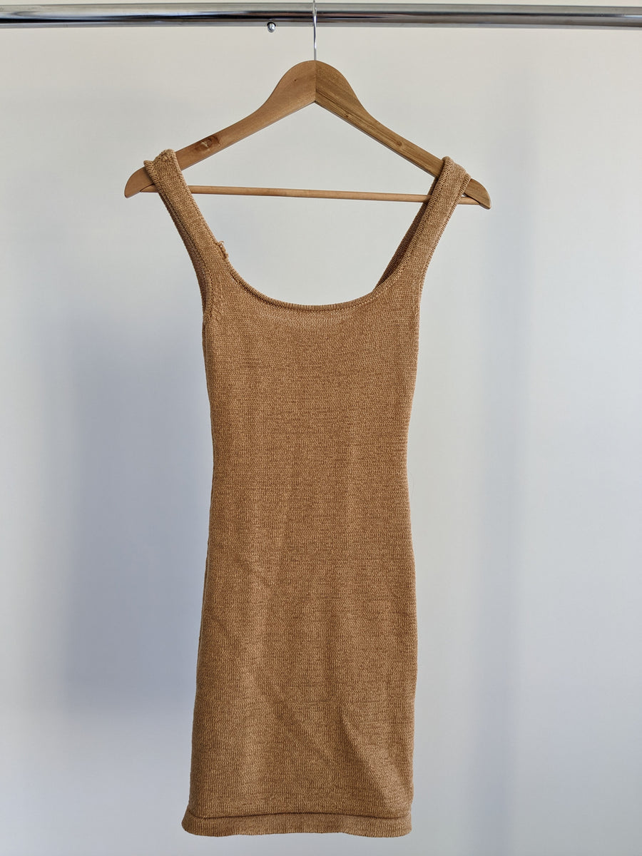 HENNE Brown Freya Knit Mini Dress - AU 6