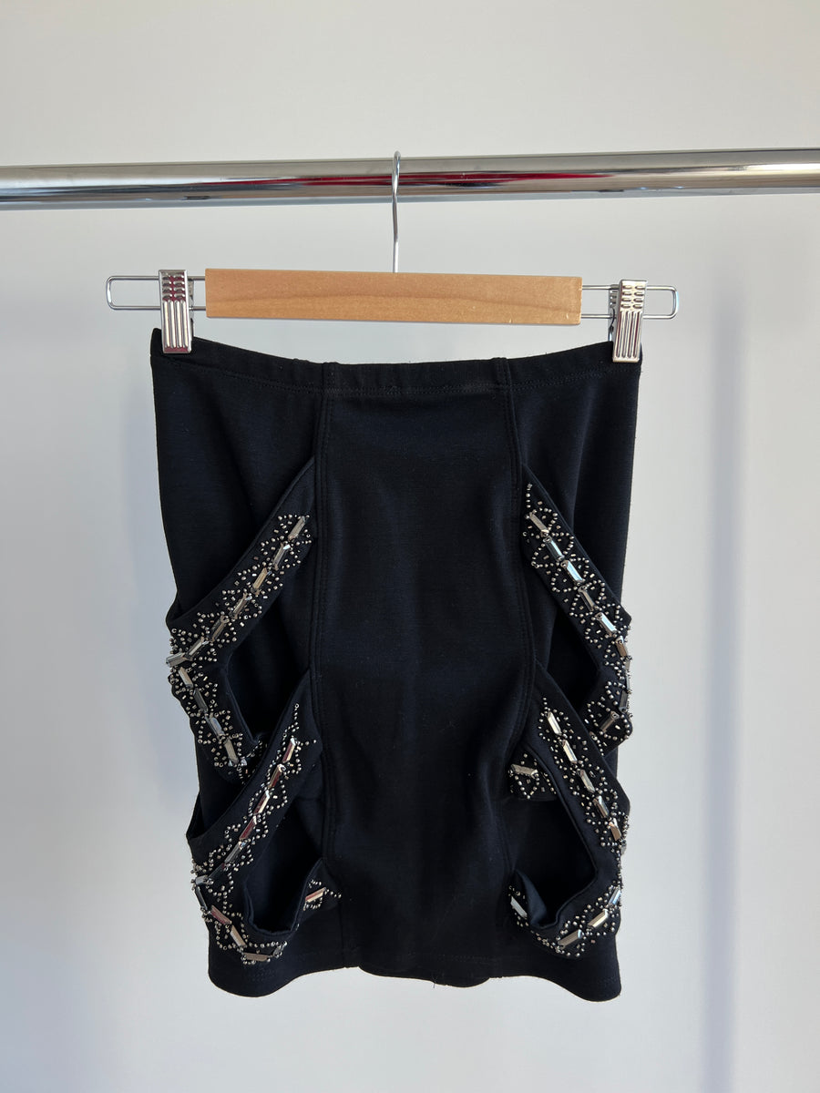 Y-LONDON Black Embroidered 2-in-1 Skirt/Bustier - AU 6