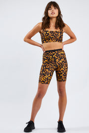 Flight Mode Fire Space Print Sport Crop Top Biker Shorts Set - Size 10