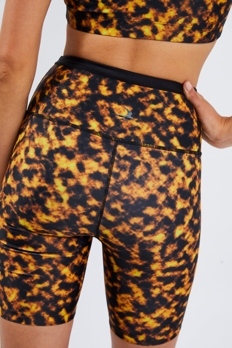 Flight Mode Fire Space Print Sport Crop Top Biker Shorts Set - Size 10