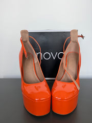 NOVO Zippedy Orange Patent Heels - 9