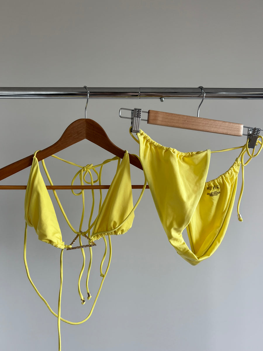 Meshki Bright Yellow Swim Top And Bottoms (XXL)