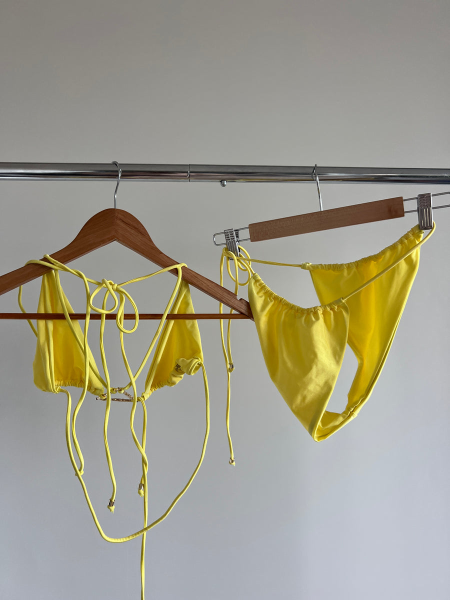 Meshki Bright Yellow Swim Top And Bottoms (XXL)