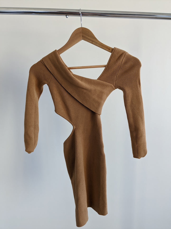 NBD Brown Anora Knit Long Sleeve Sweater Dress - XS