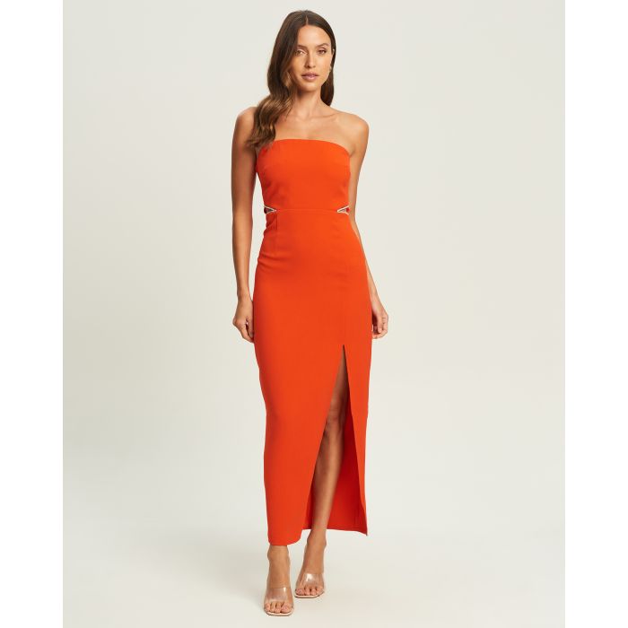 BWLDR Orange Midi Dress With Diamante Sides - AU 14